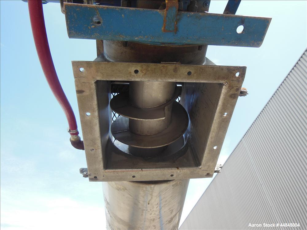 Used Ohio Inclined Screw Conveyor, 304 Stainless Steel. Approximate 12" diameter x 239" long x 3-1/2" pitch cored screw, driven by a 2 hp, 180 volt, 1750 rpm gear motor, no gear ratio. Jacketed troug...