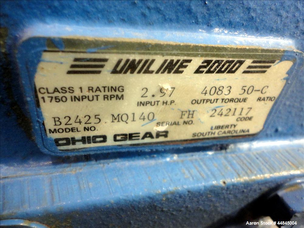 Used Ohio Inclined Screw Conveyor, 304 Stainless Steel. Approximate 12" diameter x 239" long x 3-1/2" pitch cored screw, driven by a 2 hp, 180 volt, 1750 rpm gear motor, no gear ratio. Jacketed troug...