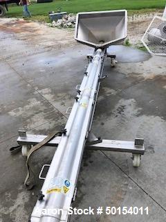 Used- S. Howes Inclined Screw Conveyor, Model 6SC20, Stainless Steel. Approximate 6" diameter x 20' long screw. 8' discharge...