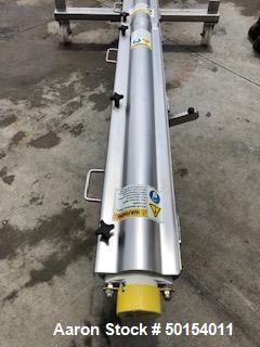 Used- S. Howes Inclined Screw Conveyor, Model 6SC20, Stainless Steel. Approximate 6" diameter x 20' long screw. 8' discharge...