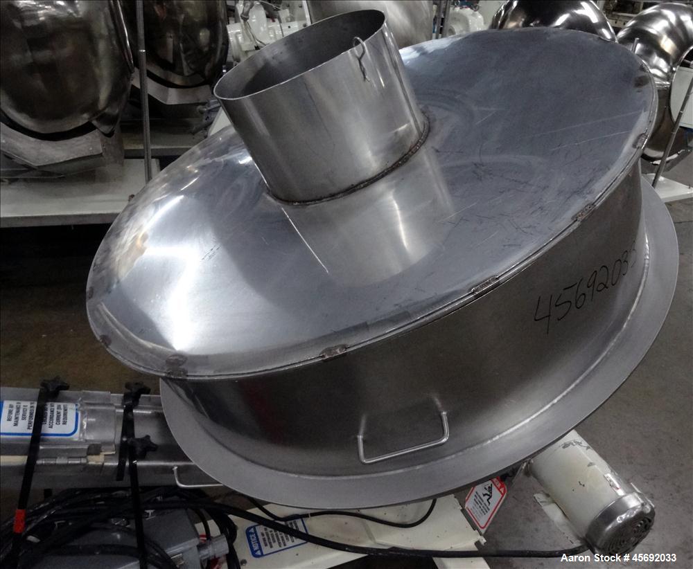 Used S. Howes Split Tube Screw Conveyor, Stainless Steel. 4" diameter x 156" long screw. Approximate capacity 70 to 120 feet. Hinged screw covers. Stainless Steel feed hopper 36" diameter x 13" strai...
