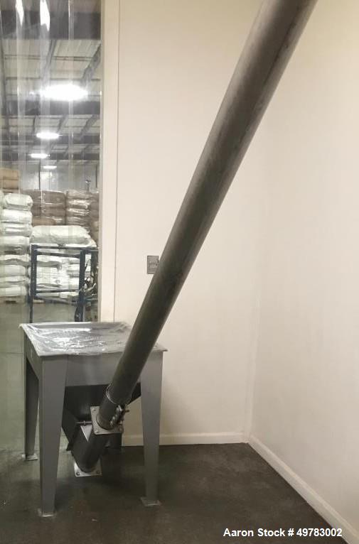 Used Spiroflow Stainless Steel Flexible Screw Conveyor, Model 412B19. Approximate 3" diameter x 20' long screw, inside 4" diameter stainless steel pipe/tube. Driven by a 5hp, 3/60/230/460 volt, 1740 ...