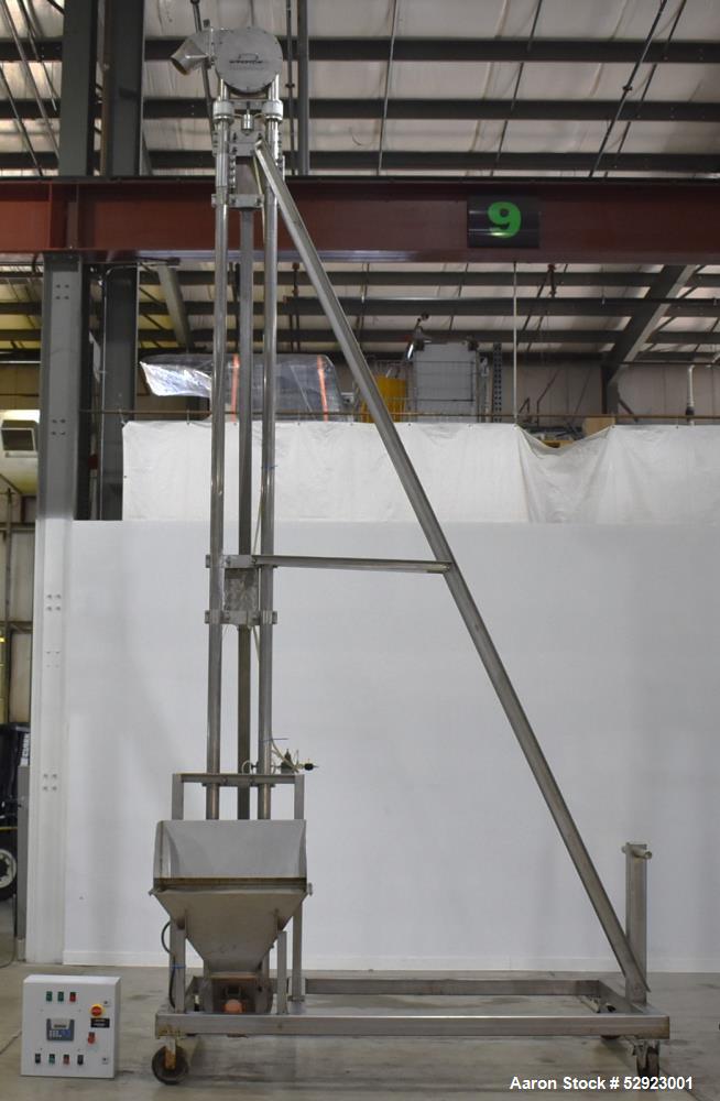Used SpiroFlow Aeroflow Aero Mechanical Conveyor, 316 Stainless Steel. Approximate 3" diameter tube. Continuous wire rope with polyurethane spaced discs. Driven by a 2hp, 3/60/208-230/460 volt, 1740 ...