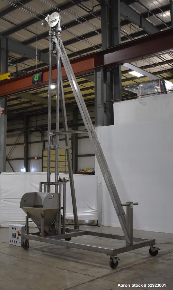 Used SpiroFlow Aeroflow Aero Mechanical Conveyor, 316 Stainless Steel. Approximate 3" diameter tube. Continuous wire rope with polyurethane spaced discs. Driven by a 2hp, 3/60/208-230/460 volt, 1740 ...