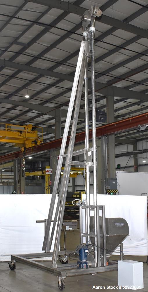 Used SpiroFlow Aeroflow Aero Mechanical Conveyor, 316 Stainless Steel. Approximate 3" diameter tube. Continuous wire rope with polyurethane spaced discs. Driven by a 2hp, 3/60/208-230/460 volt, 1740 ...