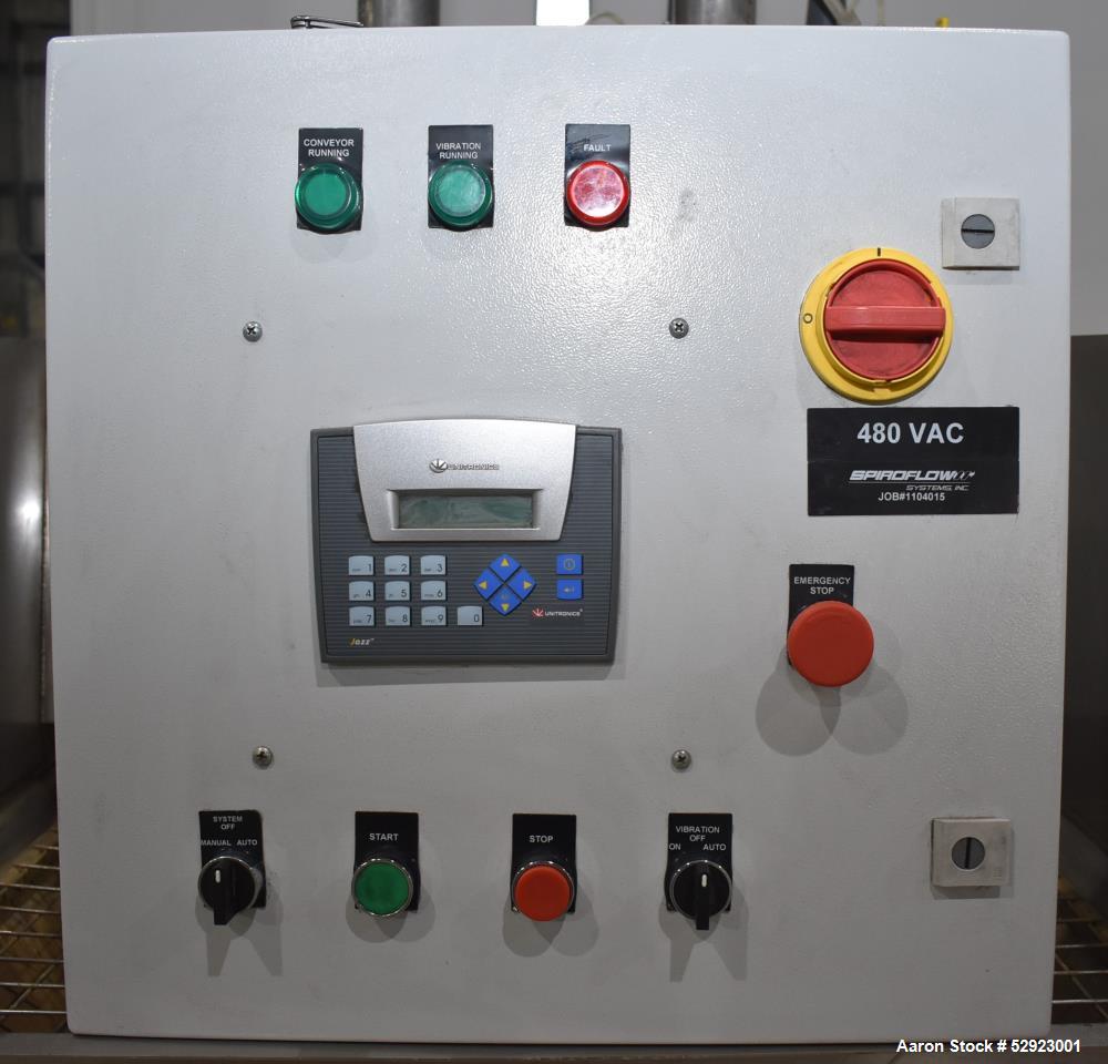 Used SpiroFlow Aeroflow Aero Mechanical Conveyor, 316 Stainless Steel. Approximate 3" diameter tube. Continuous wire rope with polyurethane spaced discs. Driven by a 2hp, 3/60/208-230/460 volt, 1740 ...