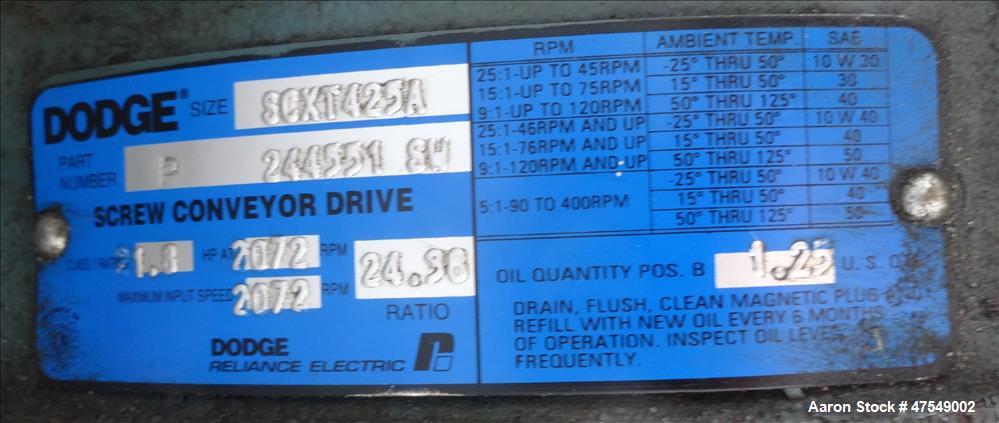 Used Thomas Conveyor Company Screw Conveyor, 304 Stainless Steel, Horizontal.