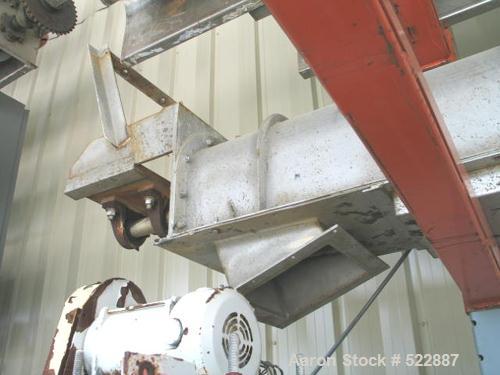 USED: 9" Diameter x 12' long jacketed stainless steel screw conveyor.Inclined design. Drive on discharge end. Three inlets. Sprocket typedrive. No motor or gear reducer. Double outboard bearings on t...
