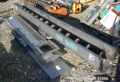 Used Thomas Conveyor Screw Conveyor, 316 Stainless Steel, Horizontal. 8" diameter x 213" long x 4" pitch screw. 10" end top feed, 10" x 10" end bottom outlet.Top bolt on cover with (2) 10" x 10" open...