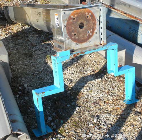 Used Thomas Conveyor Screw Conveyor, 316 Stainless Steel, Horizontal. 8" diameter x 213" long x 4" pitch screw. 10" end top feed, 10" x 10" end bottom outlet.Top bolt on cover with (2) 10" x 10" open...