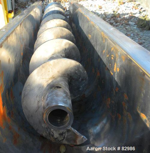 Used Thomas Conveyor Screw Conveyor, 316 Stainless Steel, Horizontal. 8" diameter x 213" long x 4" pitch screw. 10" end top feed, 10" x 10" end bottom outlet.Top bolt on cover with (2) 10" x 10" open...