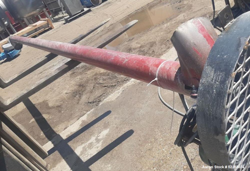 Used Screw Conveyor with Explosion proof motor and carbon steel hopper. Includes 4" diameter x 14'6" long screw, carbon steel conveyor tube measuring 15' long with 5" diameter discharge, and carbon s...