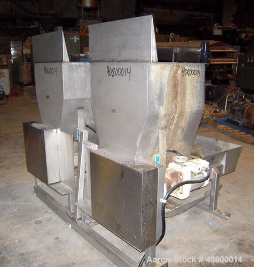 Used Vanmark Potato Feeder Consisting of (2) feeders, each equipped with (2) approximate 3 1/2" diameter x 42" long side-by-side 316 stainless steel screws. Top feed with hopper, end bottom outlet. D...