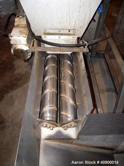 Used Vanmark Potato Feeder Consisting of (2) feeders, each equipped with (2) approximate 3 1/2" diameter x 42" long side-by-side 316 stainless steel screws. Top feed with hopper, end bottom outlet. D...