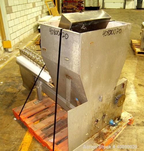 Used Vanmark Potato Feeder. (2) Approximate 3 1/2" diameter x 42" long side-by-side 316 stainless steel screws. Top feed with hopper, end bottom outlet. Driven by a 1 hp, 3/60/330/575 volt, 1700 rpm ...
