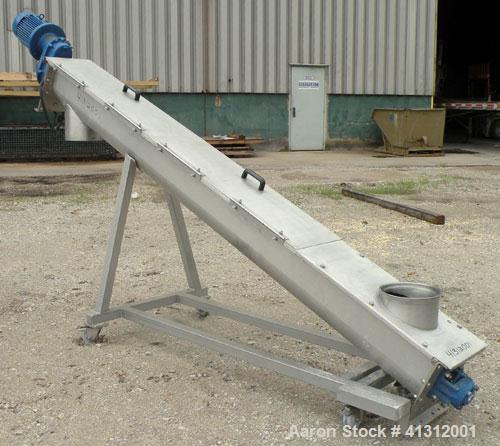 Used Wam Group Inclined Screw Conveyor, Type CXU2L020027511, 304 Stainless Steel. Approximate 8" diameter x 106" long x 4" pitch screw. Trough measures 9’’ wide x 106’’ long x 10’’ deep. (1) Section ...