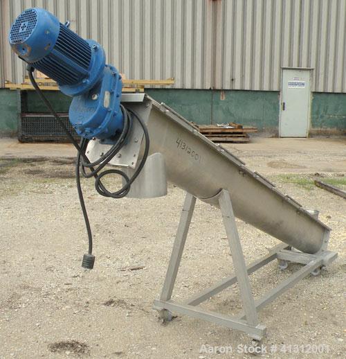 Used Wam Group Inclined Screw Conveyor, Type CXU2L020027511, 304 Stainless Steel. Approximate 8" diameter x 106" long x 4" pitch screw. Trough measures 9’’ wide x 106’’ long x 10’’ deep. (1) Section ...