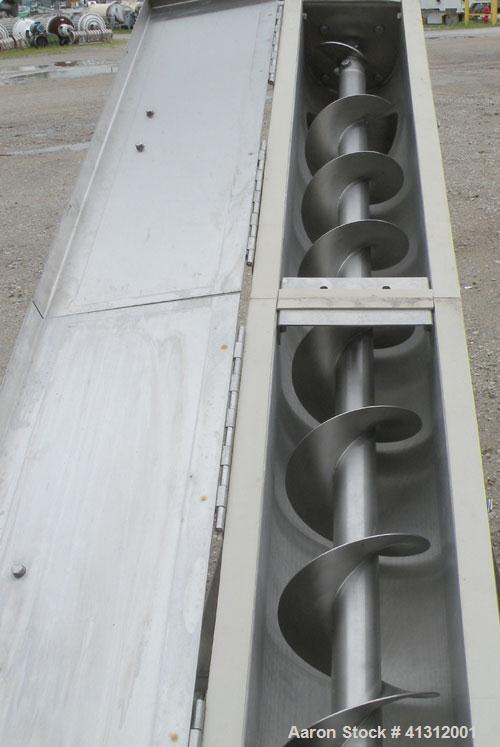 Used Wam Group Inclined Screw Conveyor, Type CXU2L020027511, 304 Stainless Steel. Approximate 8" diameter x 106" long x 4" pitch screw. Trough measures 9’’ wide x 106’’ long x 10’’ deep. (1) Section ...