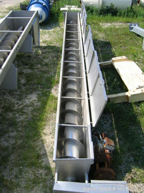 Used-18" Diameter X 24’ Long Wolfking Inclined Stainless Steel Food Grade Screw Conveyor, Type 2180. 25 hp Baldor motor, 176...