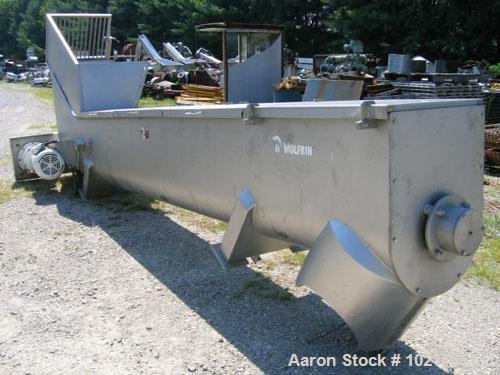 Used 18" Diameter X 16’-6" Long Wolfking Inclined Stainless Steel Food Grade Screw Conveyor, Type 2221. 20 hp Baldor motor, 1760 rpm, 230/460 volt, 256TC frame. Sumitomo SM-Cyclo gear reducer, model ...