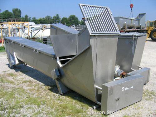 Used-18" Diameter X 16’-6" Long Wolfking Inclined Stainless Steel Food Grade Screw Conveyor, Type 2221. 20 hp Baldor motor, ...