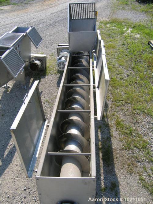 Used-18" Diameter X 16’-6" Long Wolfking Inclined Stainless Steel Food Grade Screw Conveyor, Type 2221. 20 hp Baldor motor, ...