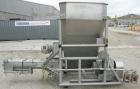 Used Screw Conveyor/Feeder, 304 stainless steel. 10'' diameter x 111'' long x approximate 4'' pitch. Driven by a 5 hp, 3/60/230/460 volt, 1730 rpm gearmotor, ratio 38.4 to 1. Top mounted feed hopper ...