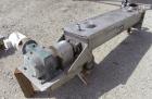 Used Conveying Engineering Screw Conveyor, 304 Stainless Steel. 9'' Diameter x 60'' long x 5'' pitch screw, 10'' wide x 10'' deep trough with a 2 piece cover. 8'' End bottom outlet. Driven by a 1 hp,...