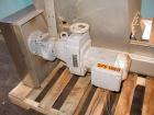 Used Vanmark Potato Feeder. (2) Approximate 3 1/2'' diameter x 42'' long side-by-side 316 stainless steel screws. Top feed with hopper, end bottom outlet. Driven by a 1 hp, 3/60/330/575 volt, 1700 rp...