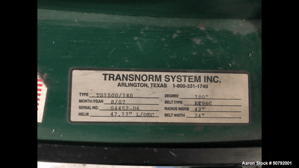 Used Transnorm Spiral Incline Conveyor