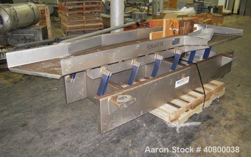 Used Key Technology ISO-FLO Vibratory Conveyor, Model 435532.1, 304 stainless steel. Maximum stroke approximately 8". Conveyor pan 5" deep, end feed section 37" wide x 34" long, middle section 19" wi...