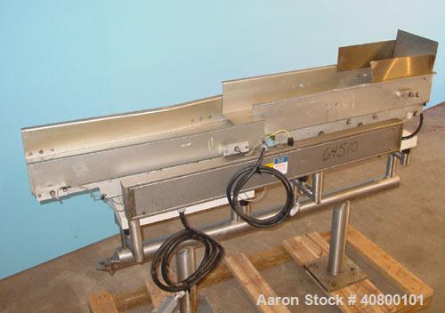 Used Allen 2 Section Vibratory Conveyor, stainless steel. (1) 13 1/2" wide x 45" long x 6" deep conveyor, model D25593, type FC, serial# CON12850. (1) 15 3/4" wide x 42" long x 6" deep conveyor, mode...