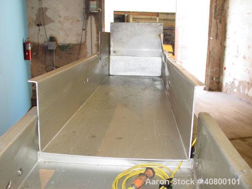 Used Allen 2 Section Vibratory Conveyor, stainless steel. (1) 13 1/2" wide x 45" long x 6" deep conveyor, model D25593, type FC, serial# CON12850. (1) 15 3/4" wide x 42" long x 6" deep conveyor, mode...