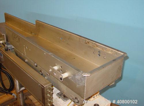 Used Allen 2 Section Vibratory Conveyor, Stainless Steel. (1) 13-1/2'' Wide x 45'' long x 6'' deep conveyor, model D25593, type FC, serial #CON12850. (1) 15 3/4'' wide x 42'' long x 6'' deep conveyor...