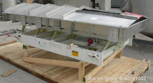 Used Cardwell Machine Company Vibe-O-Vey vibratory conveyor, model VC-1659, 304 stainless steel. 48" wide x 114" long x 6" tall sides. Bolt down top cover. Driven by a 3 hp, 3/60/230/460 volt, 1170 r...