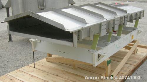 Used Cardwell Machine Company Vibe-O-Vey vibratory conveyor, model VC-1659, 304 stainless steel. 48" wide x 114" long x 6" tall sides. Bolt down top cover. Driven by a 3 hp, 3/60/230/460 volt, 1170 r...