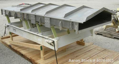 Used Cardwell Machine Company Vibe-O-Vey vibratory conveyor, model VC-1659, 304 stainless steel. 48" wide x 114" long x 6" tall sides. Bolt down top cover. Driven by a 3 hp, 3/60/230/460 volt, 1170 r...