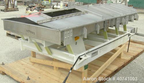 Used Cardwell Machine Company Vibe-O-Vey vibratory conveyor, model VC-1659, 304 stainless steel. 48" wide x 114" long x 6" tall sides. Bolt down top cover. Driven by a 3 hp, 3/60/230/460 volt, 1170 r...
