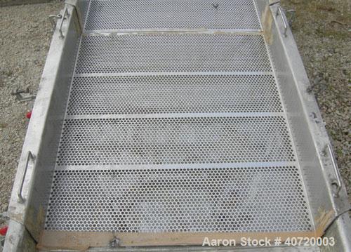 Used Carrier Vibratory Feeder/Screener, Model FCV36140S5/16, 304 Stainless Steel. 34 5/8" wide x 84" long screen area. 5/32'' stroke, (2) removable screens, single deck, 2 total separations. Driven b...