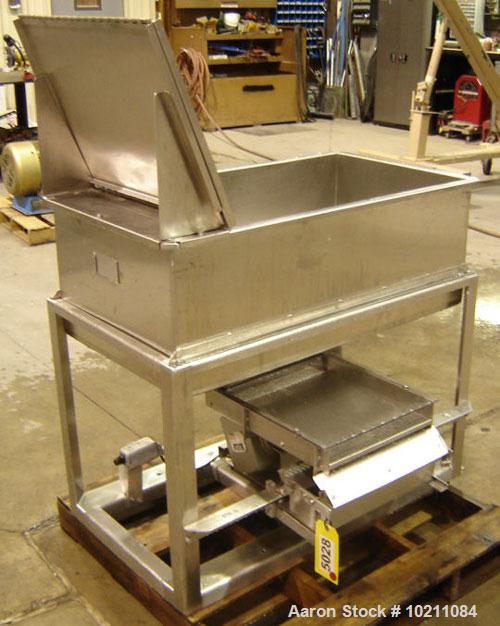 Used-15" Wide X 18" Stainless Steel Screener Feeder, 7 Cubic Foot Stainless Steel Feeder Hopper and Eriez Magnetics Vibrator...