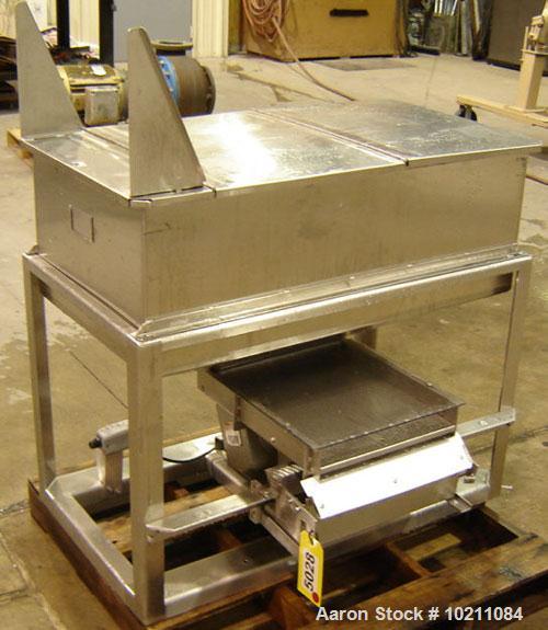 Used-15" Wide X 18" Stainless Steel Screener Feeder, 7 Cubic Foot Stainless Steel Feeder Hopper and Eriez Magnetics Vibrator...