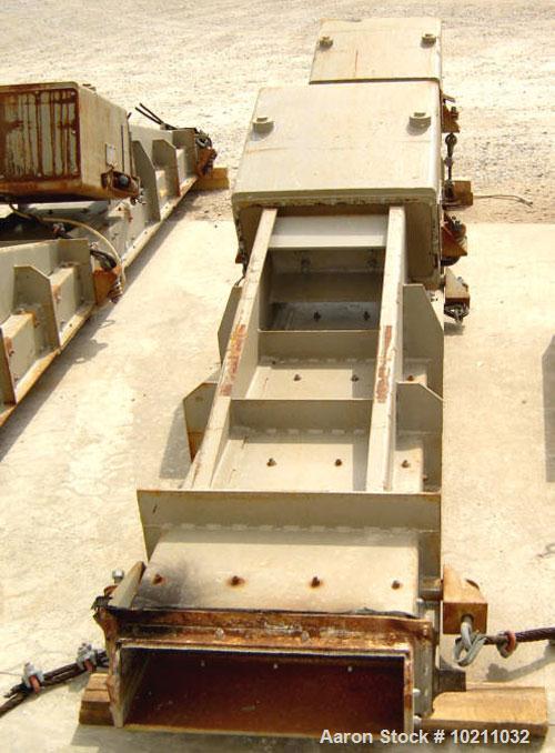 Used 24" Wide x 14’ Long Eriez Electro-Magnetic vibrating feeder. Vibrating feeder / conveyor has two Eriez electro-magnetic drives. Model 98B, 460 volt, 60 hz, 17.5 amps per drive. Unit is reported ...