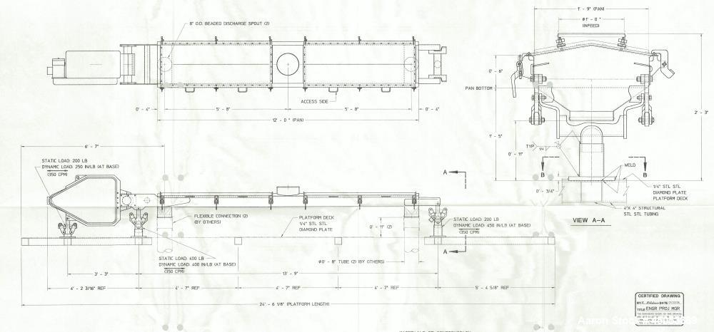 Unused- FEC Food Engineering Corp X-Force Horzonital Motion Conveyor, 304 Stainless Steel. Approximately 21" wide x 12' long pan. Driven by a 1hp, 3/60/230/460 volt, 1200 rpm drive motor. Equip# CY-1...