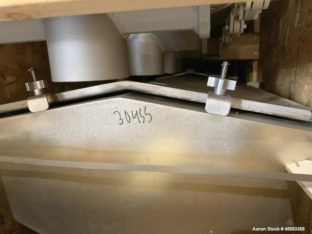 Unused- FEC Food Engineering Corp X-Force Horzonital Motion Conveyor, 304 Stainless Steel. Approximately 21" wide x 12' long pan. Driven by a 1hp, 3/60/230/460 volt, 1200 rpm drive motor. Equip# CY-1...