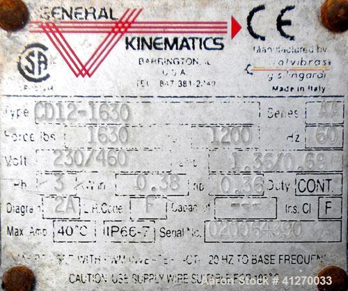 Used General Kinematics Para-Mount II Vibratory Feeder, Model B-616X6, 304 Stainless Steel. 16’’ wide x 72’’ long x 5’’ deep pan. Driven by a (0.36) hp, 3/60/230/460 volt, 1200 rpm motor. 9’’ end bot...