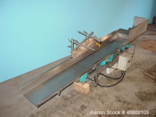 Used H Tech Vibratory Conveyor, Stainless Steel. 10-1/2'' Wide x 76'' long x 3'' high sides vibrating pan. Syntron speed controller. Mounted on a carbon steel base.