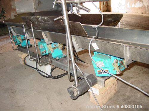 Used H Tech Vibratory Conveyor, Stainless Steel. 10-1/2'' Wide x 76'' long x 3'' high sides vibrating pan. Syntron speed controller. Mounted on a carbon steel base.
