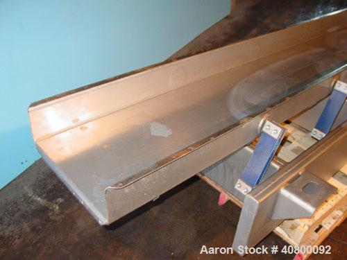 Used Key Technology ISO-FLO Vibratory Conveyor, Model 435535.1, 304 stainless steel. Maximum stroke approximately 7 1/2". Conveyor pan 5" deep, 18" wide x 120" long. Side end feed section, end discha...