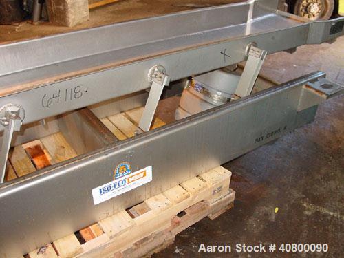 Used Key Technology ISO-FLO Vibratory Conveyor, Model 435541.1, 304 stainless steel. Maximum stroke approximately 8". Conveyor pan 5" deep, end feed section 21" wide x 10" long, middle section 18" wi...