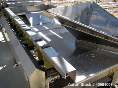 Used Lyco model 9000 vibratory conveyor 40 inches wide x 10 feet long, last used for pouches.